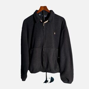 VTG Polo Ralph Lauren Fleece Jacket Mens Large Black Made in USA Bi-Swing Preppy